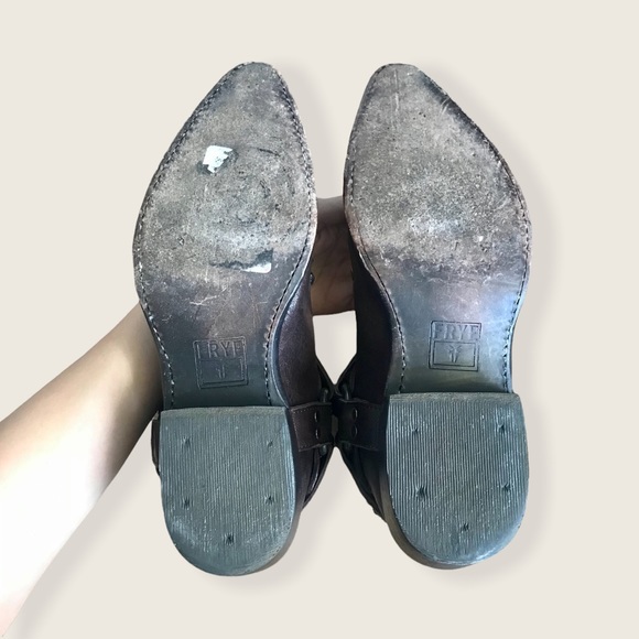 Frye Billy Biker Studded Brown Leather Harness Vintage Festival Moto Ankle Boots - Picture 8 of 9